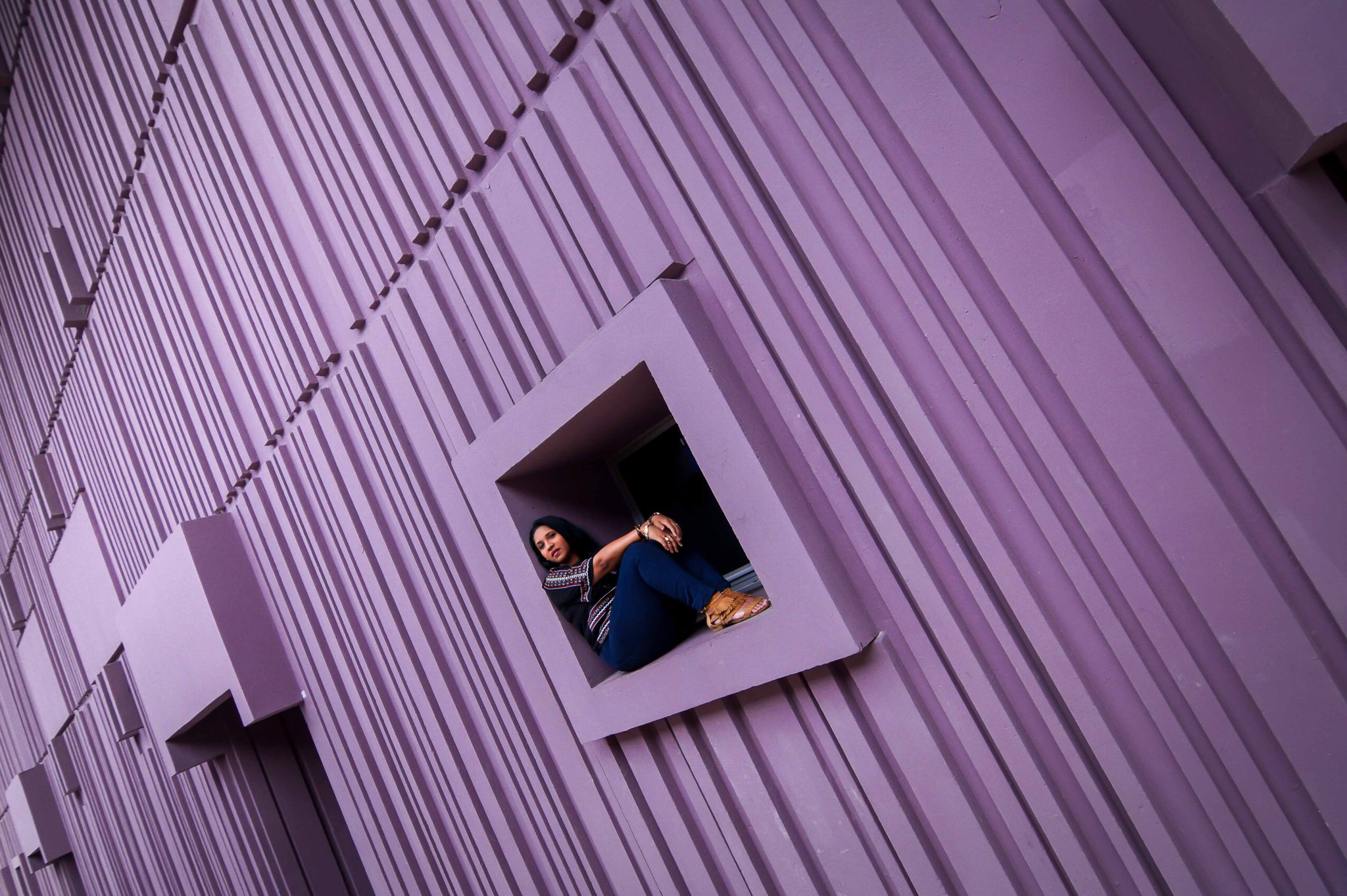 Le mur violet de Beaugrenelle comme lieu de shooting photo