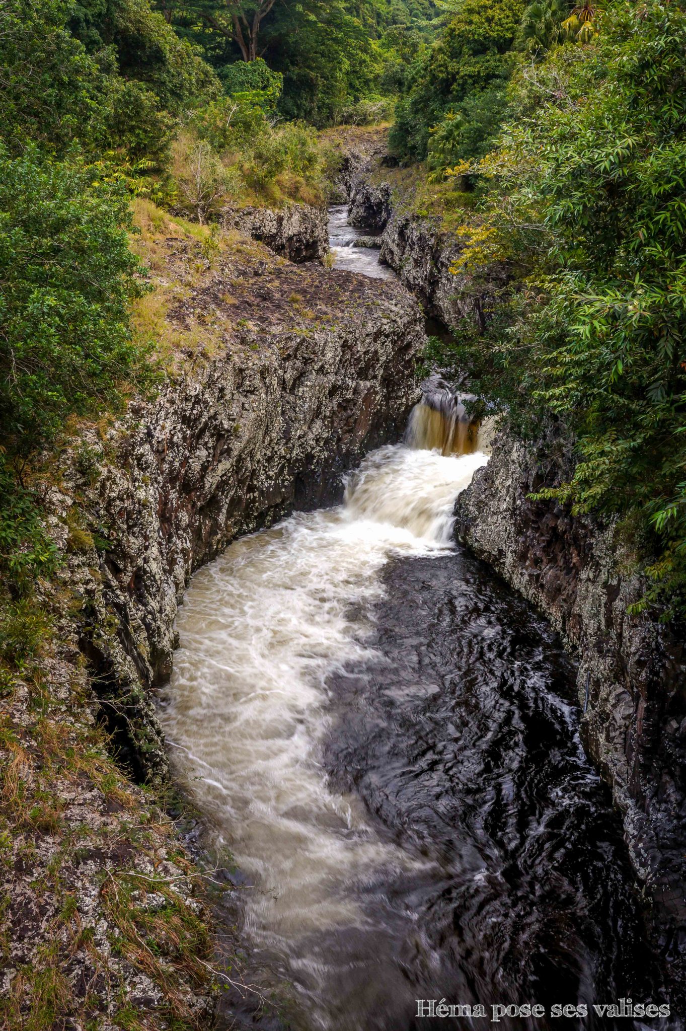 Vue du pont sur la cascade délices à l'île de La Réunion